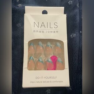 Teal glitter French tip press ons